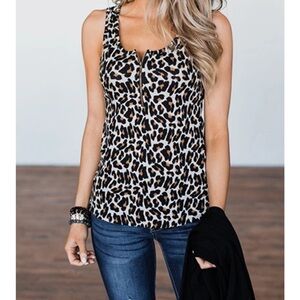 Leopard Print Slim Fit Tank Style Shirt - Scoop Neckline / Quarter Zipper